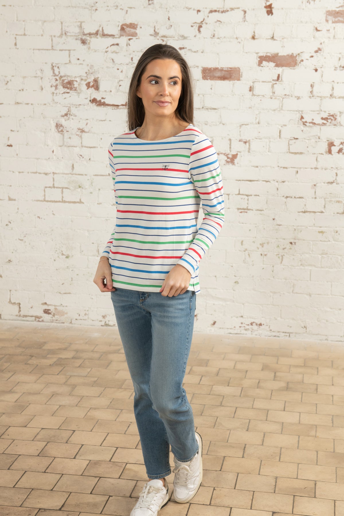 Ladies Causeway Long Sleeve Top - Seagrass Blue Poppy Stripe