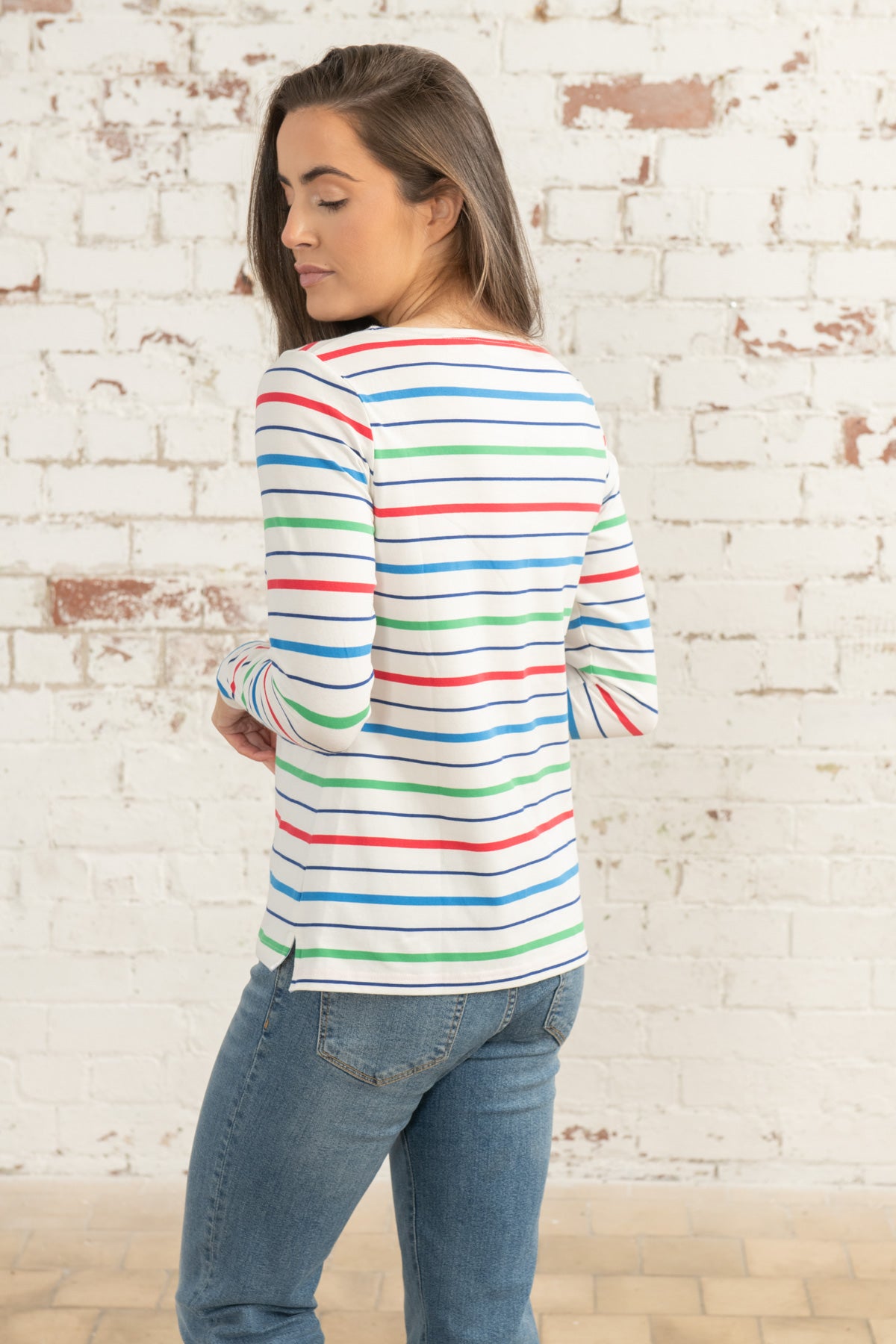 Ladies Causeway Long Sleeve Top - Seagrass Blue Poppy Stripe