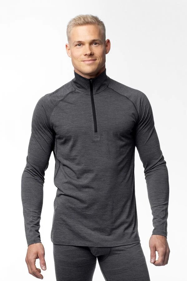 Merino Men's Base Layer Half-Zip Top, Dark Grey