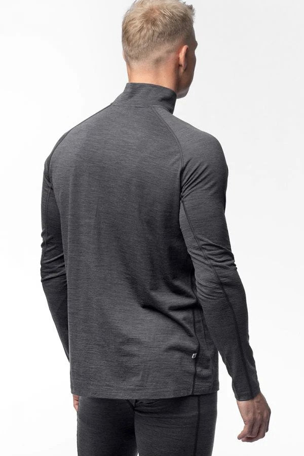 Merino Men's Base Layer Half-Zip Top, Dark Grey