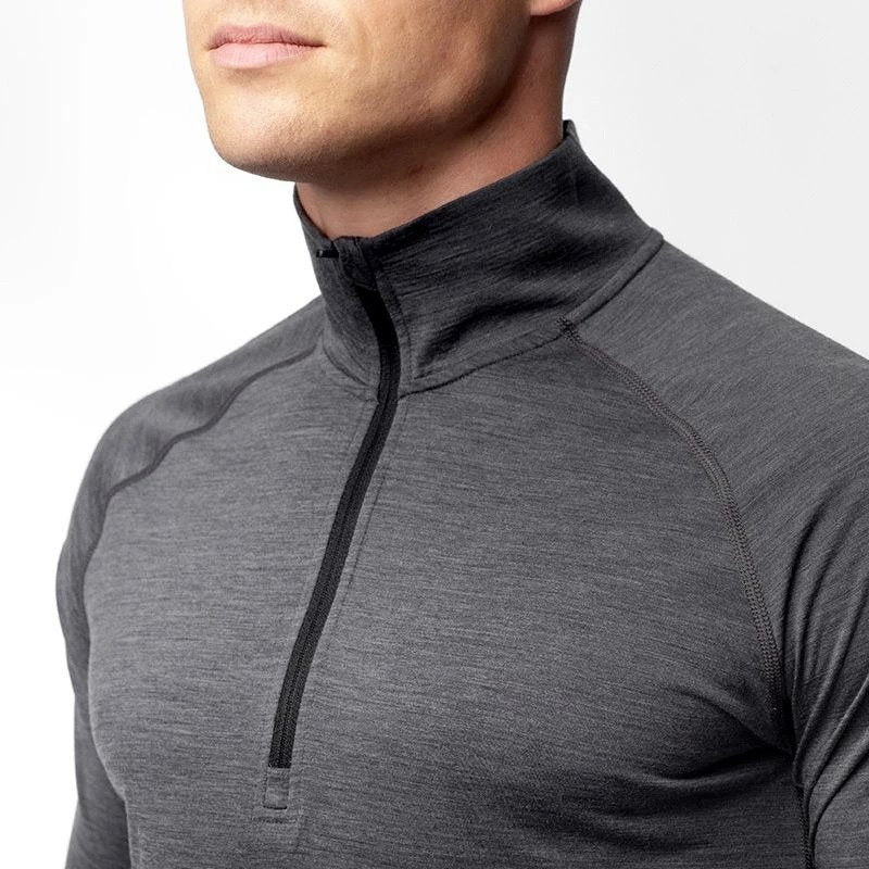 Merino Men's Base Layer Half-Zip Top, Dark Grey